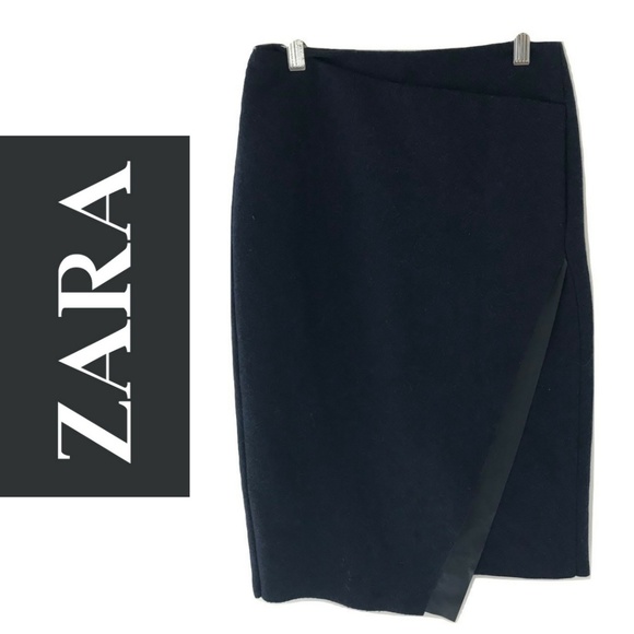 Zara Dresses & Skirts - Zara XS Skirt Wiggle Navy Blue Wool Accent Trim